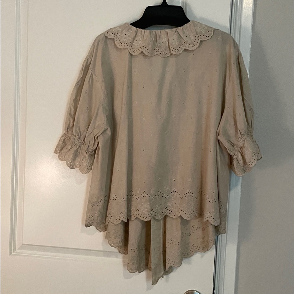 Light Ecru Eyelet Ruffle Button-Front Blouse - image 4
